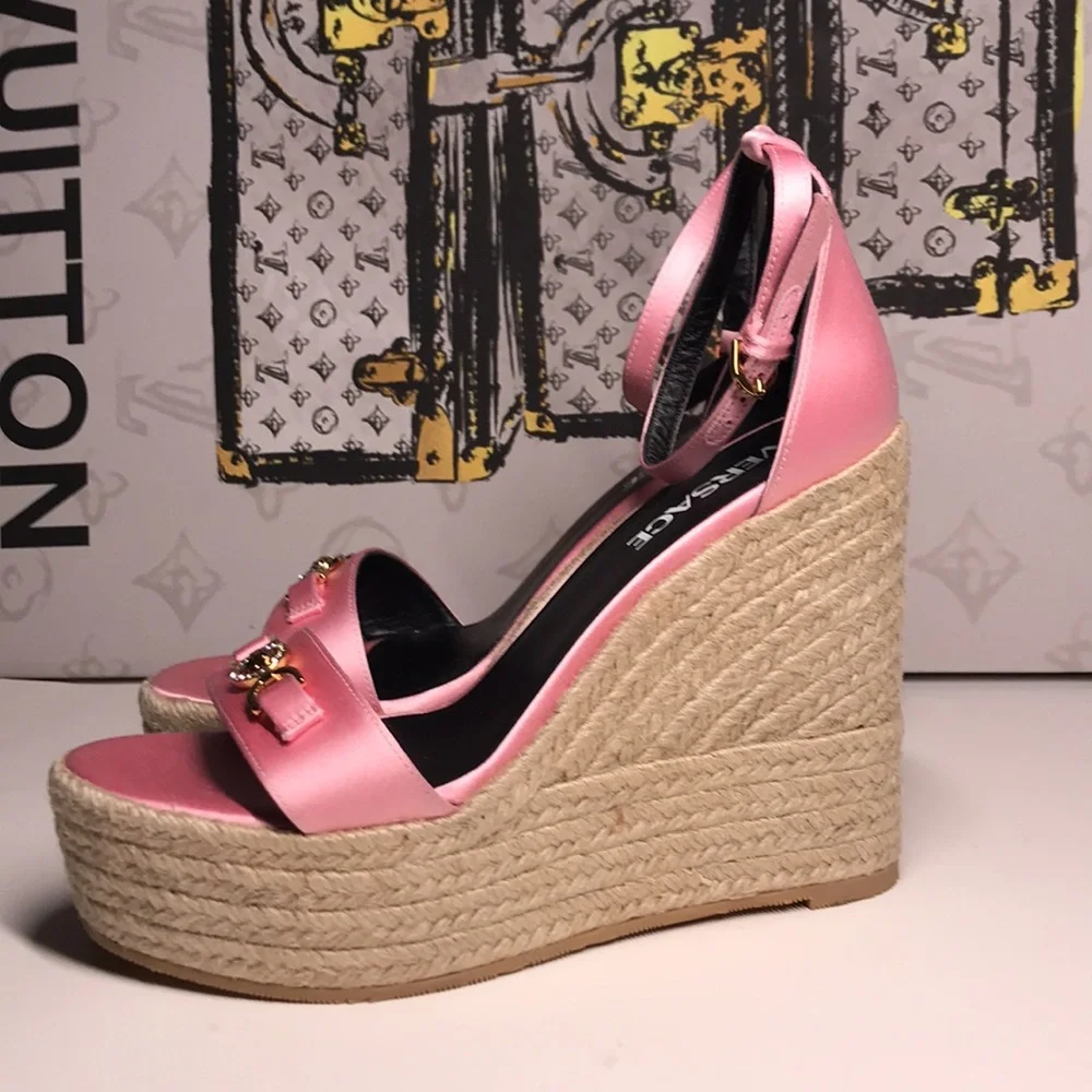 New Authentic Versace Satin Wedges – Glamorous Crystal Detail